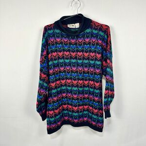 90's  Stefano International Sweater Multicolor Colorful Hearts Pride One Size
